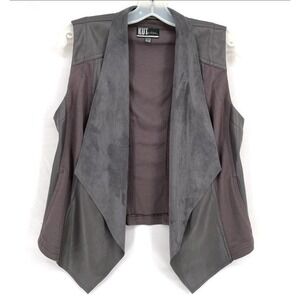 $129 KUT from the Kloth faux vegan leather suede mixed media Gray vest  jacket L